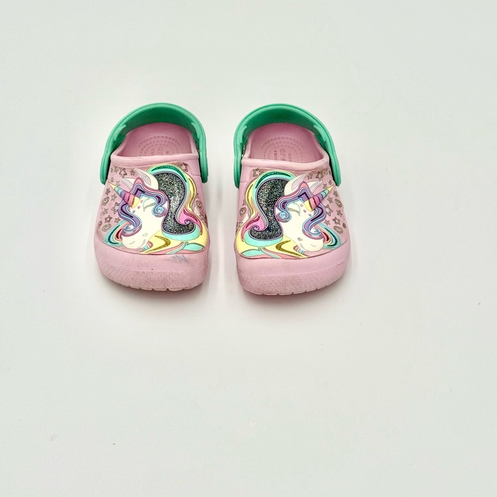 CROCS Kids Pink Green Unicorn Clogs